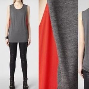 NWOT ALL SAINTS grey tunic with red silk Sz 2
